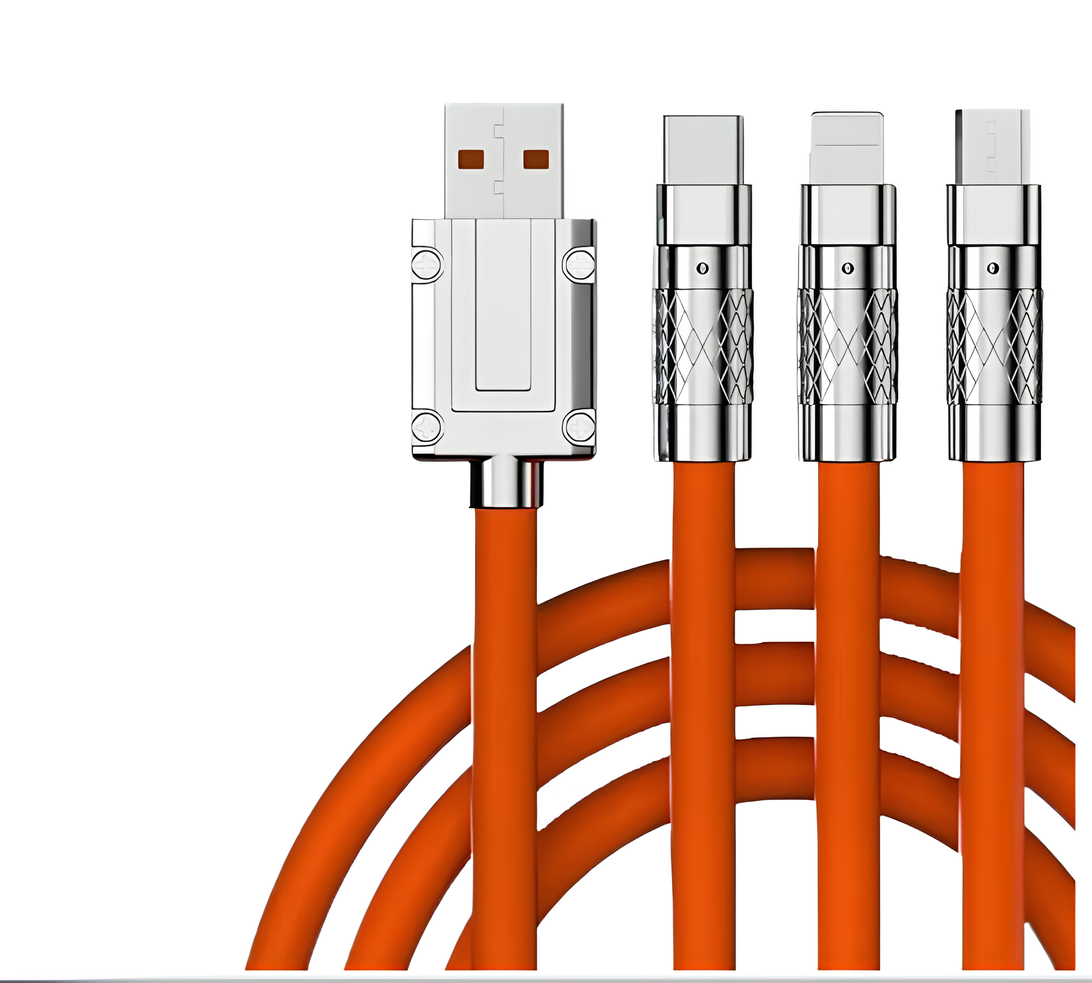 Kabel szybkiego ładowania USB 3w1 typu C 120w 6A 150cm pomaranczowy