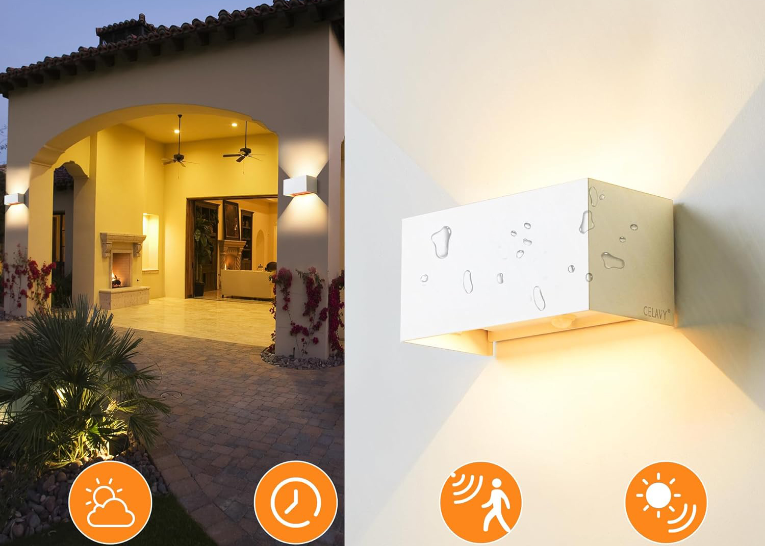 Lampa zewnętrzna LED CELAVY 2 szt. z czujnikiem ruchu IP65 ścienna biała