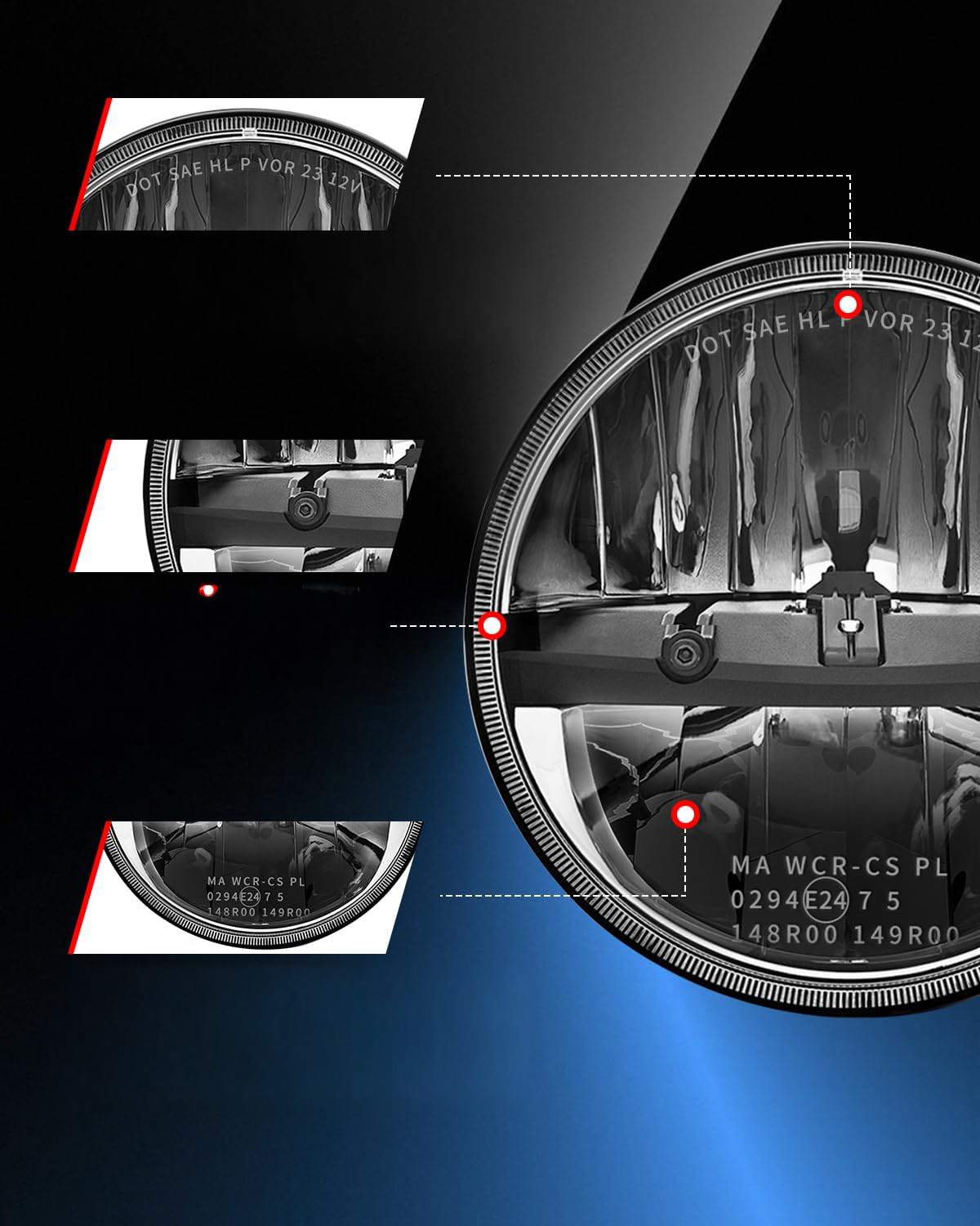 Lampy reflektory LED Braveway 7" 60W 12000lm H4-H13 Wrangler JK TJ LJ CJ H1