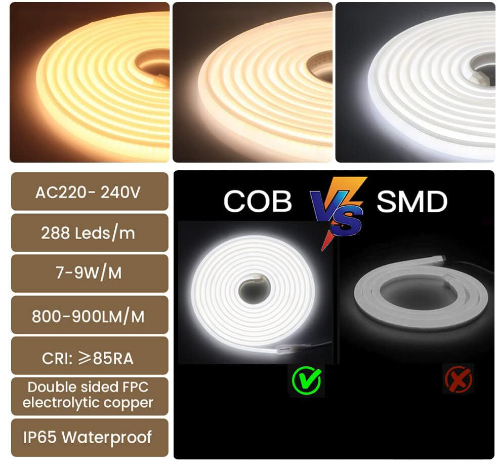 UŻYWANE Taśma LED XUNATA 20m 220V COB IP65 ciepła biała 288 LED/m