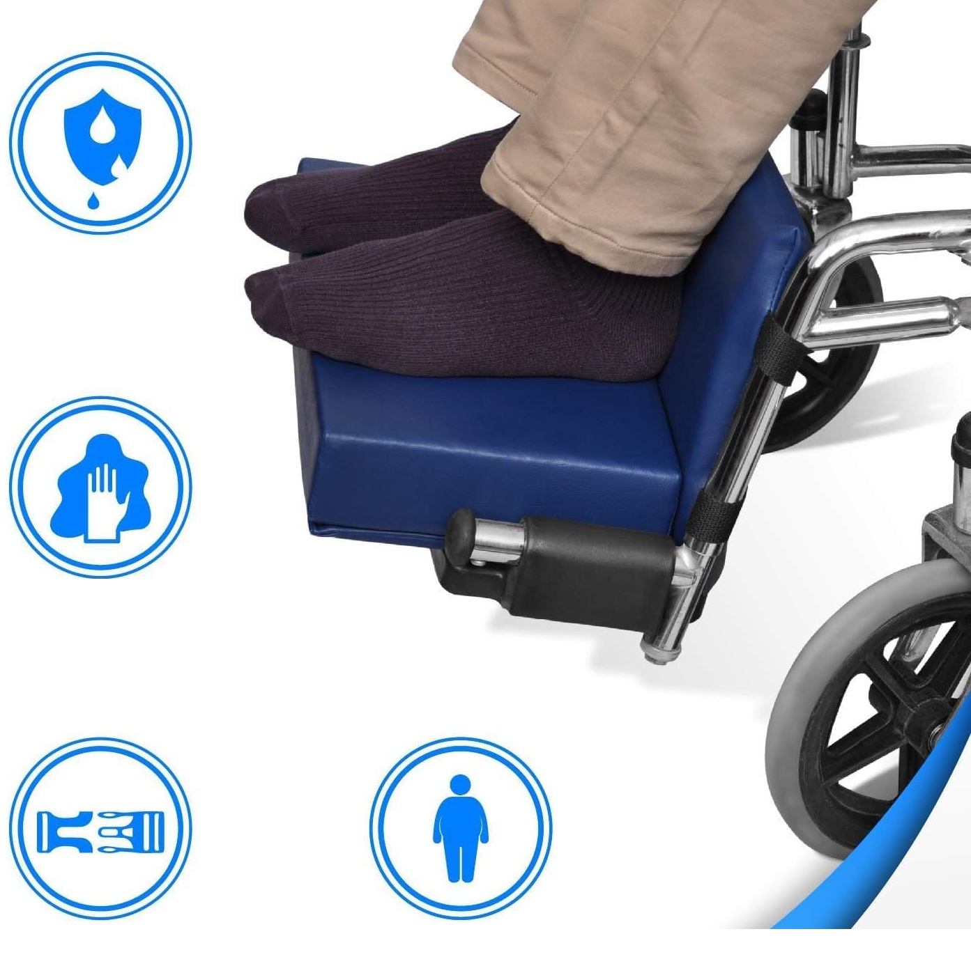 Podnóżek do wózka inwalidzkiego Fyearfly z eko skóry niebeski