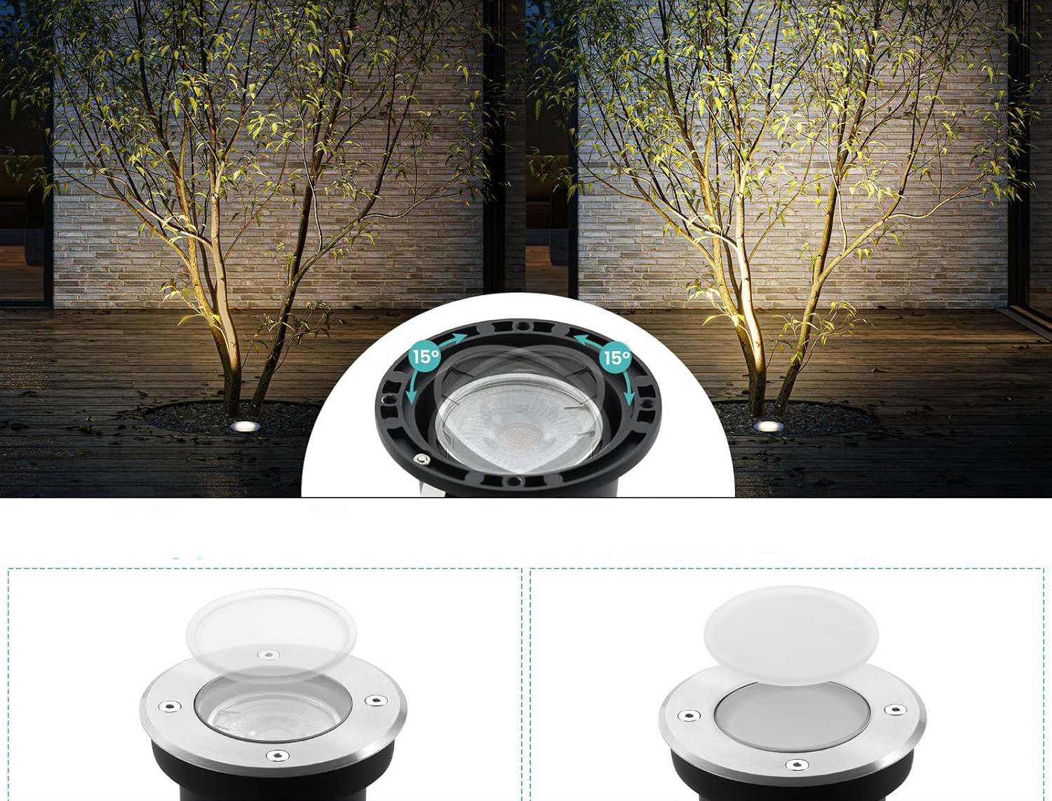 Reflektory podłogowe Goodia 4 szt. GU10 IP67 regulowane 3 W ciepłe białe