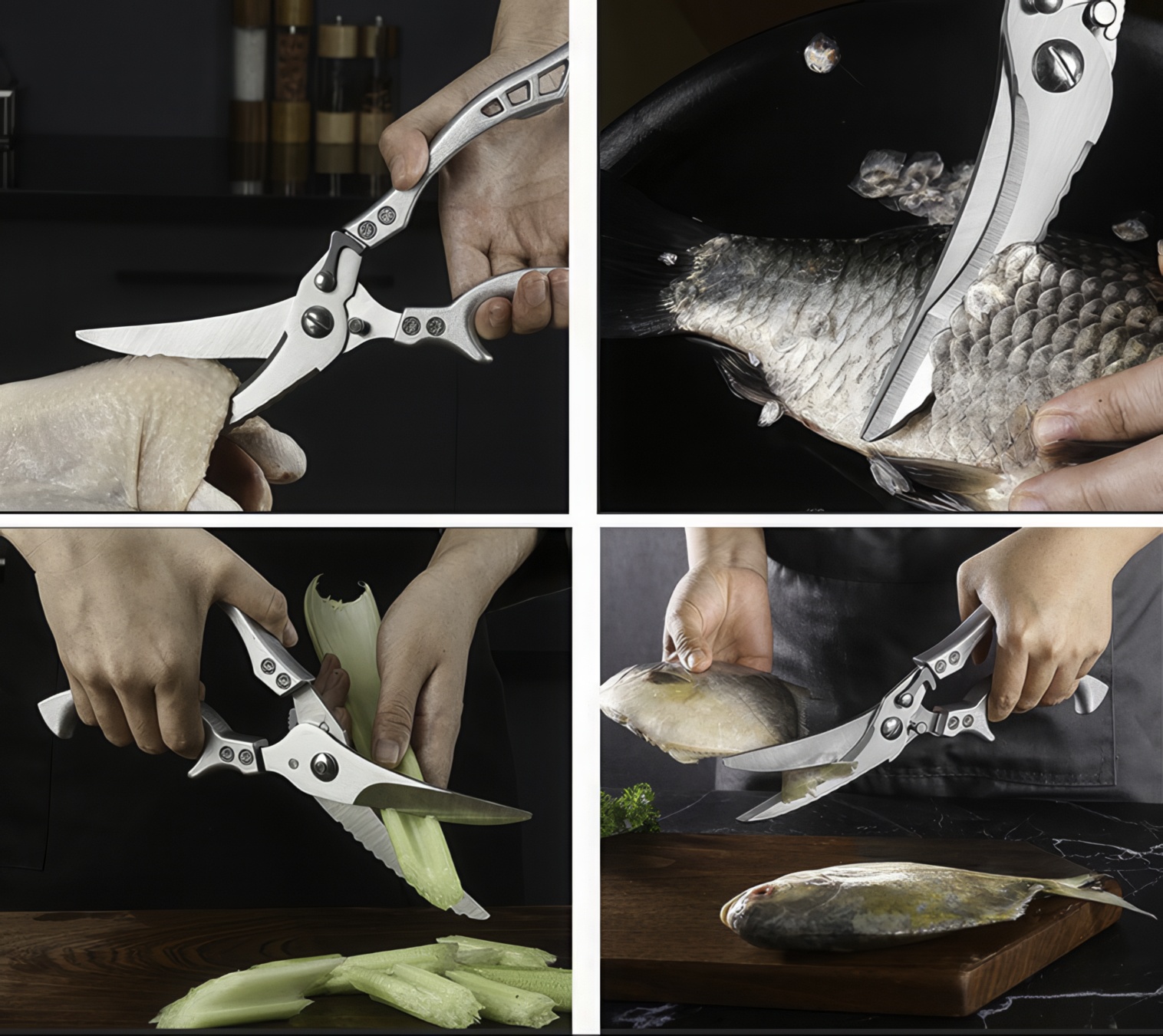 Nożyczki kuchenne RESTEQ model 2w1 do kości, etui, stal nierdzewna