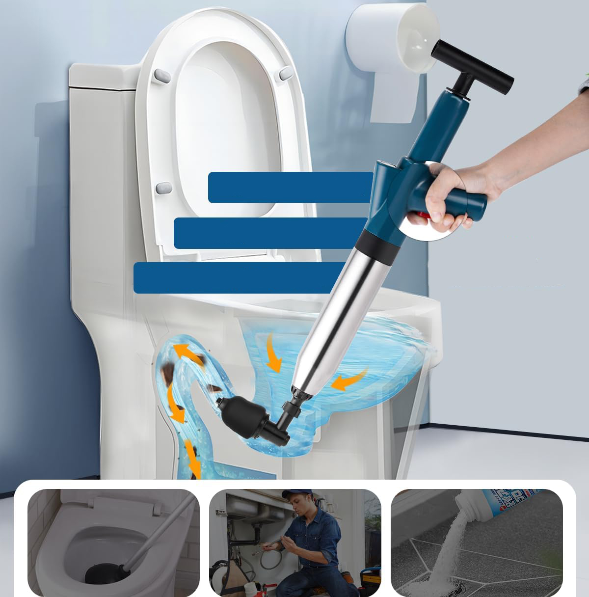 Tłok do toalety YUCHENGTECH z 2 narzędziami do czyszczenia włosów