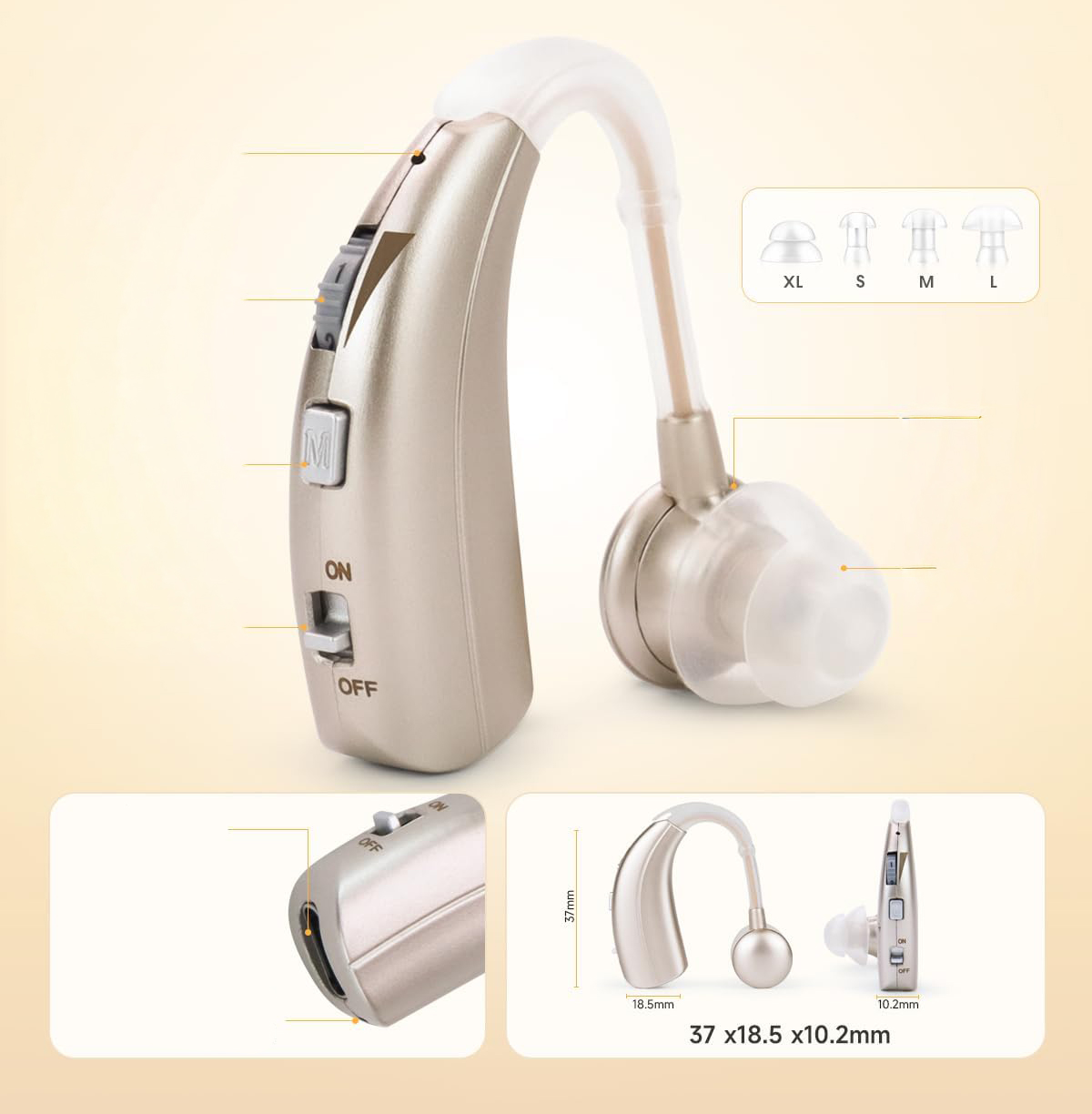 Aparat słuchowy Britzgo VHP-1301 z regulacją głośności ładowanie USB-C