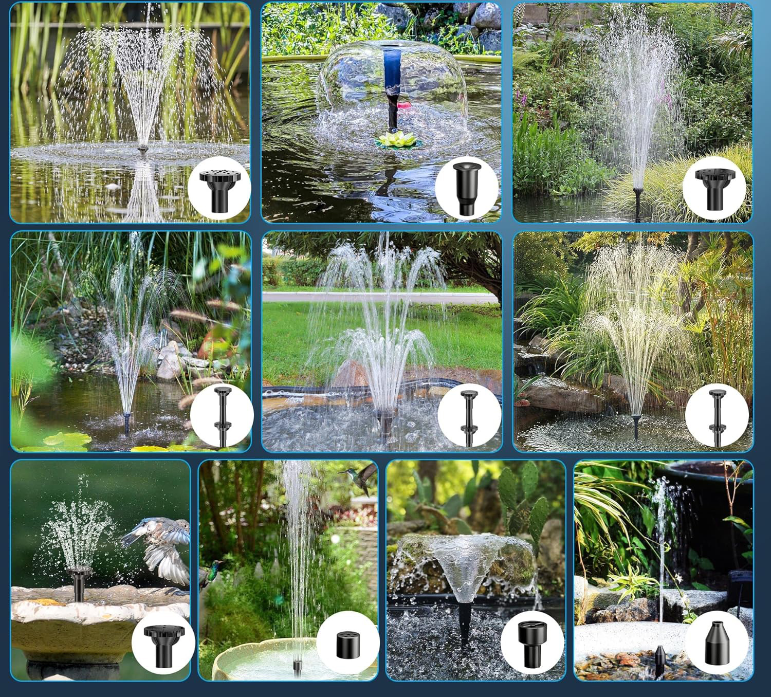 Solarny filtr do stawu z pompą Biling 8W 405L/h z akumulatorem i 10 dyszami