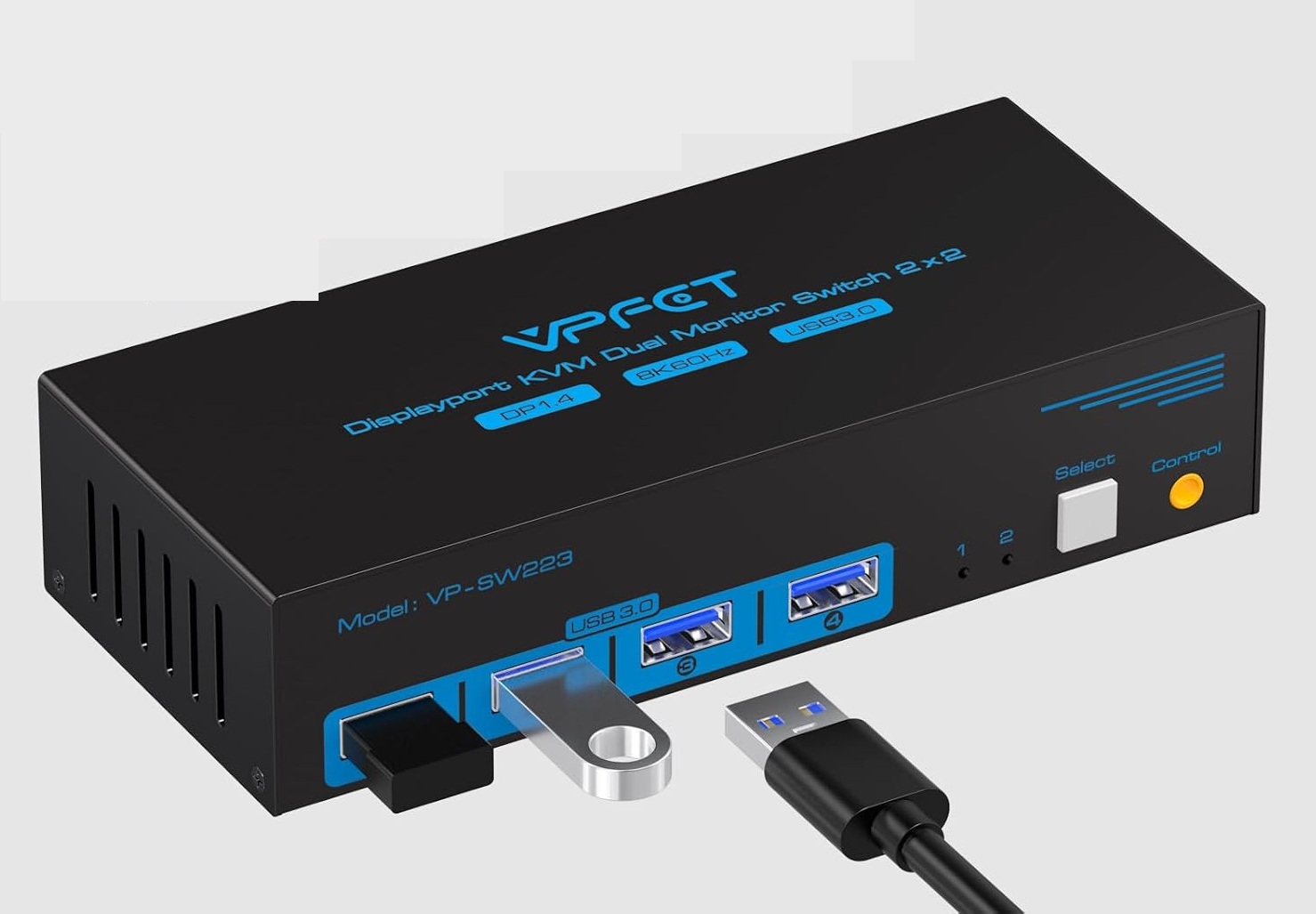 Przełącznik KVM DisplayPort 2xPC na 2 monitory 4K120Hz 8K60Hz USB3.0