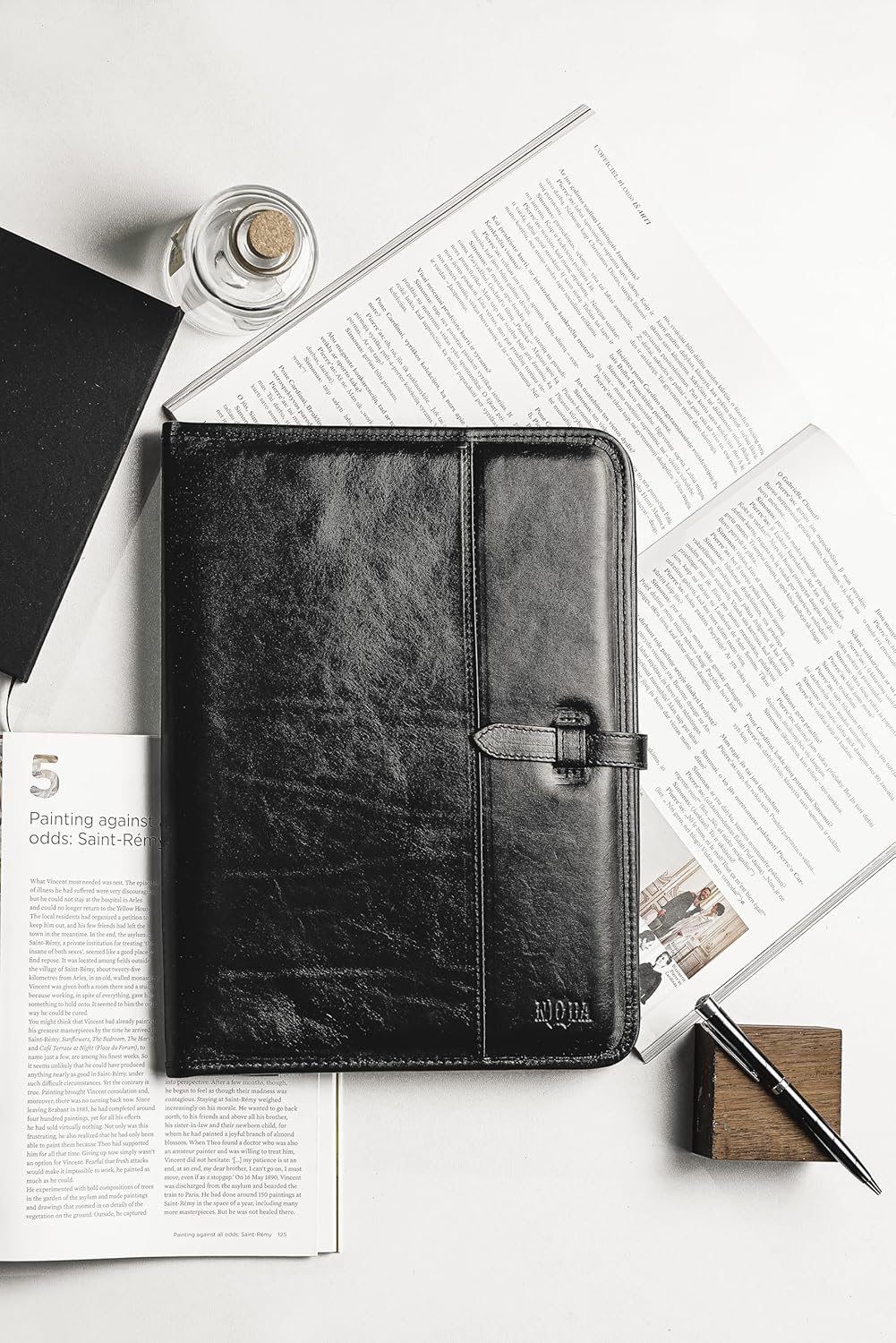 Teczka skórzana z klipem Noda A4 luksusowa konferencyjna czarna