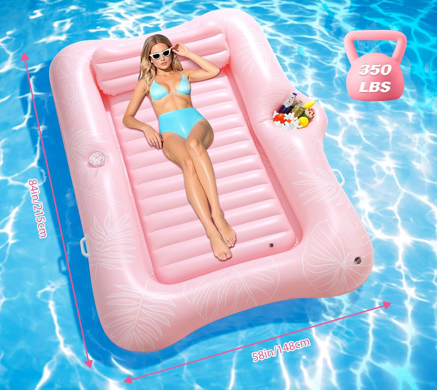 Materac do pływania MoKo dmuchany dla dorosłych z podgłówkiem różowy