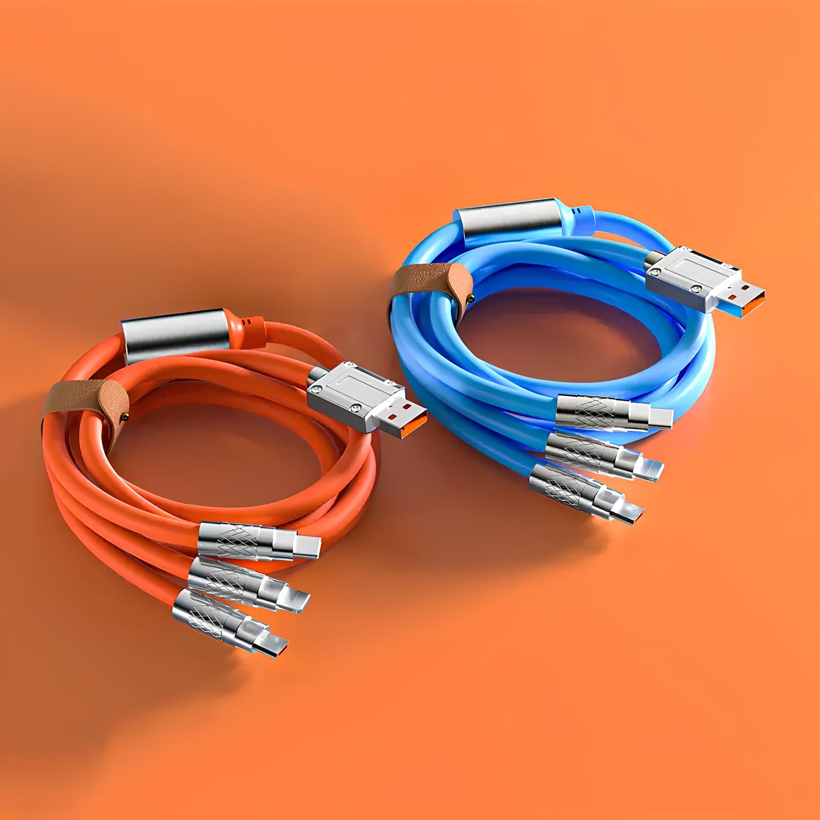 Kabel szybkiego ładowania USB 3w1 typu C 120w 6A 150cm pomaranczowy