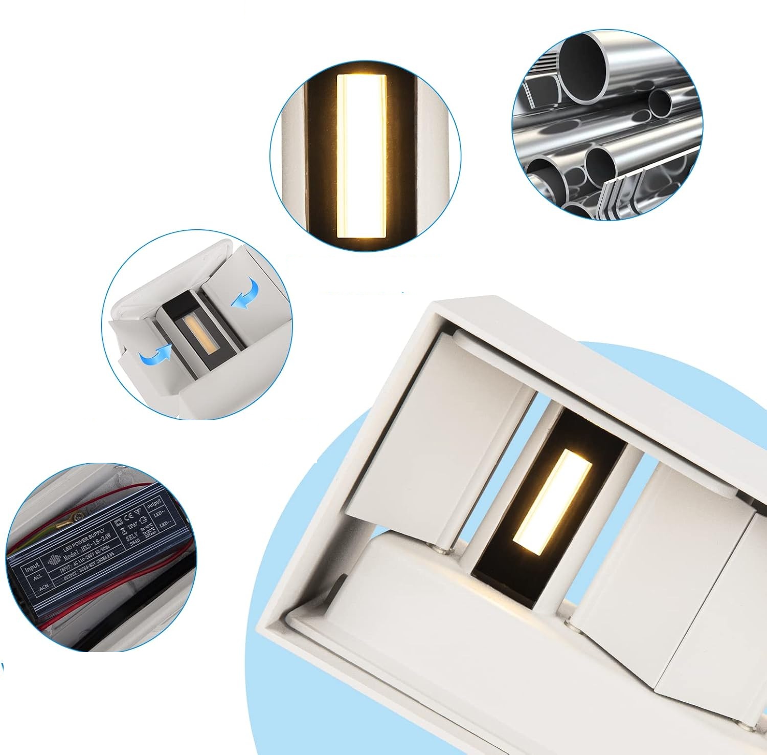 Lampa ścienna LED 24 W biała regulowana IP65 3000 K Cwycfw DCL002D 4 szt.