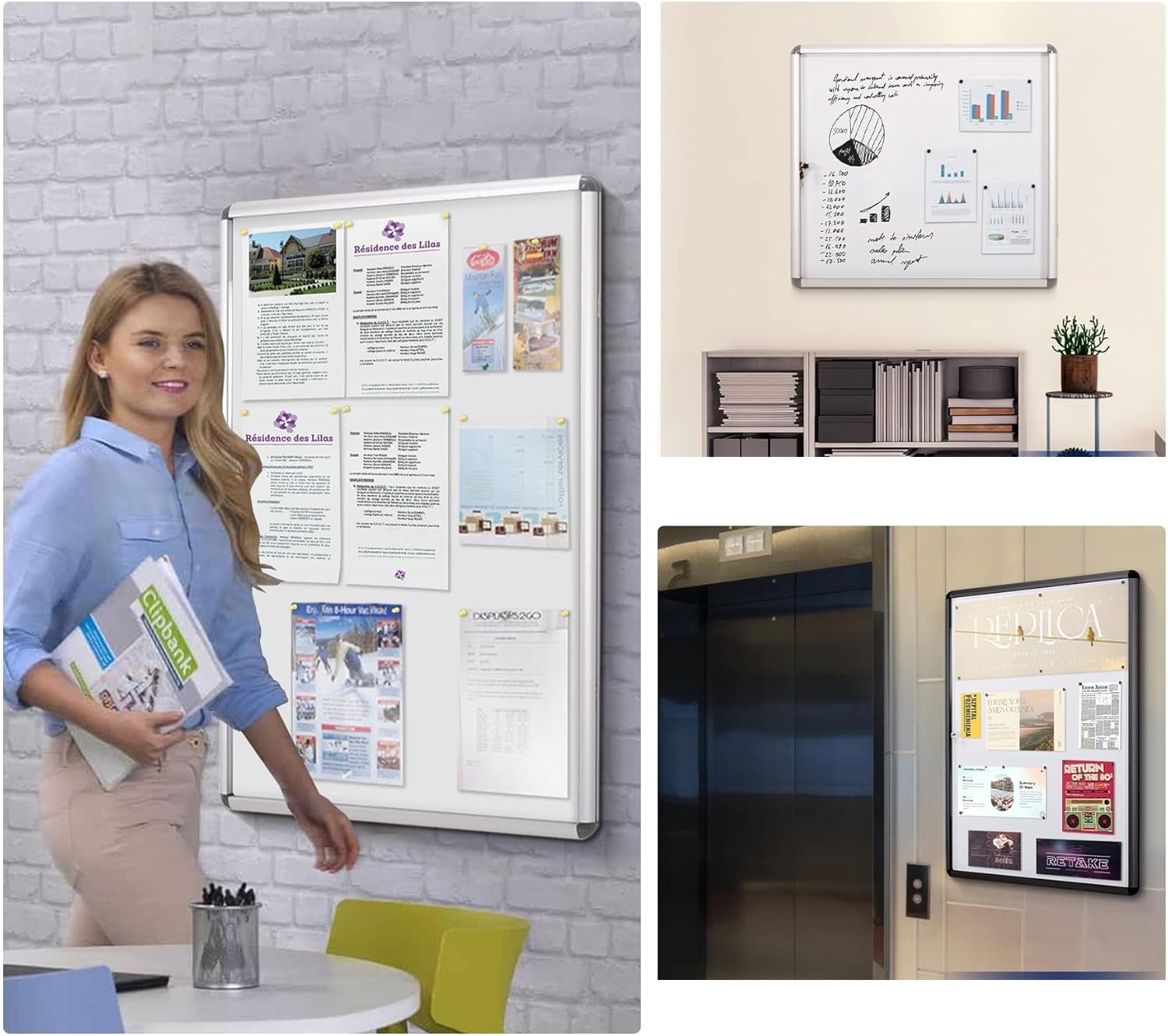 Tablica ogłoszeń zamykana Swansea biała z drzwiami 67x50 cm 4×A4