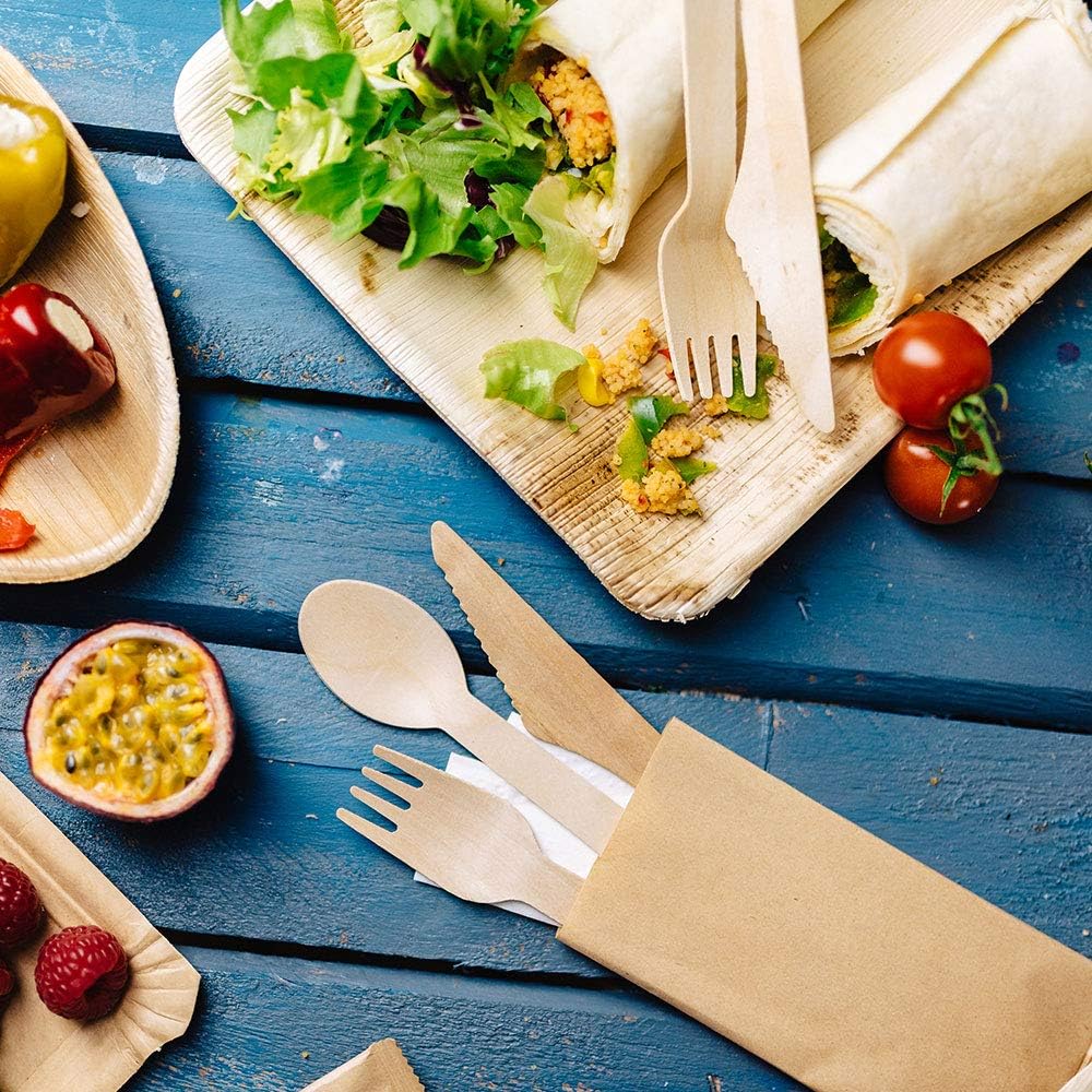 Sztućce drewniane widelec nóż łyżka biodegradowalne BIOZOYG 16cm 400 szt