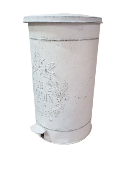 Kosz na śmieci zewnętrzny do ogrodu biały retro pedałowy POWYSTAWOWY