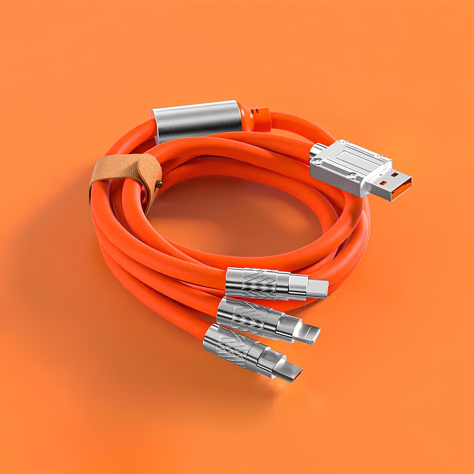 Kabel szybkiego ładowania USB 3w1 typu C 120w 6A 150cm pomaranczowy