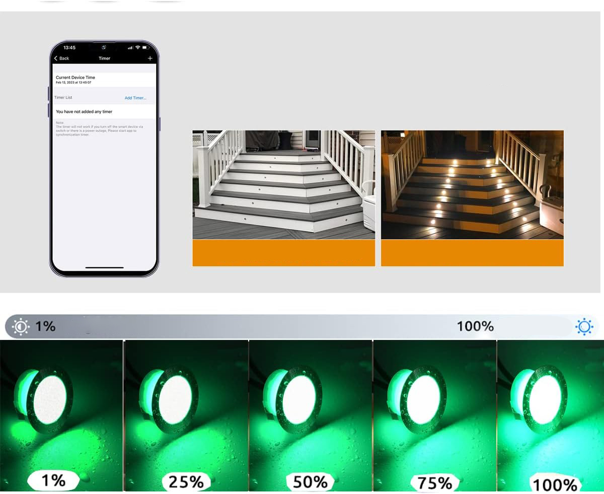 UŻYWANE Lampki tarasowe WiFi SUBOSI RGB LED 45mm IP67 z Alexa 10 szt
