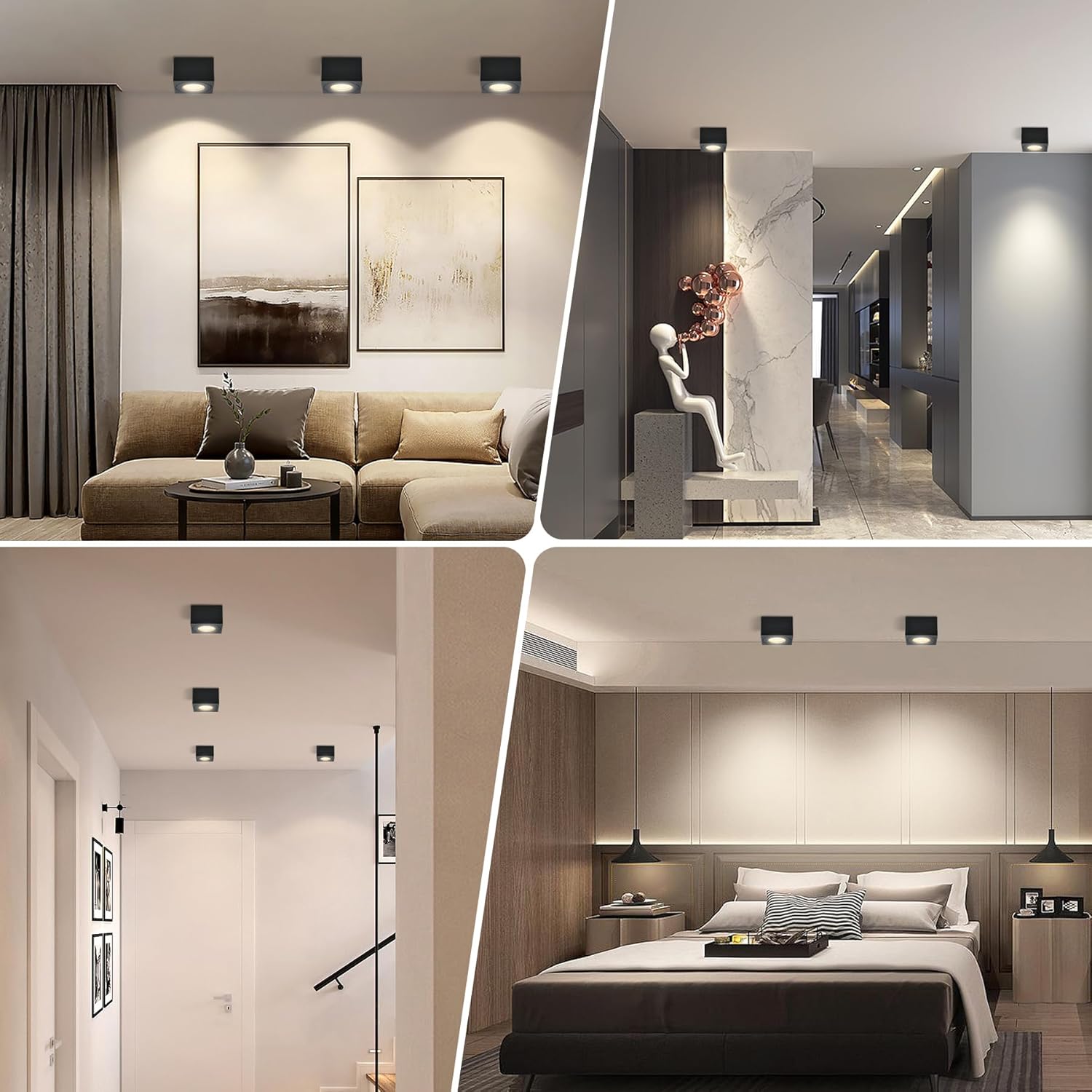 Reflektory sufitowe LED KYOTECH IP44 do łazienki Ø80x80x50 mm czarne 4 szt