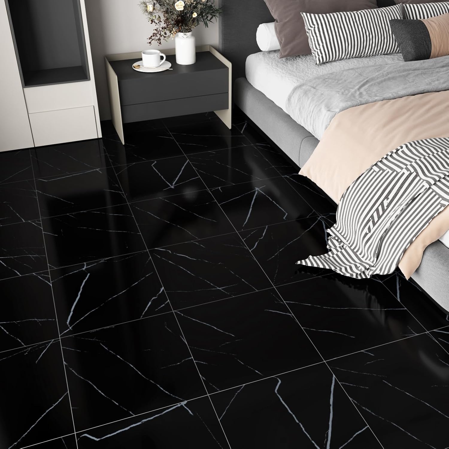 Naklejki podłogowe PVC Yullpaper 30x30cm czarne samoprzylepne 24szt