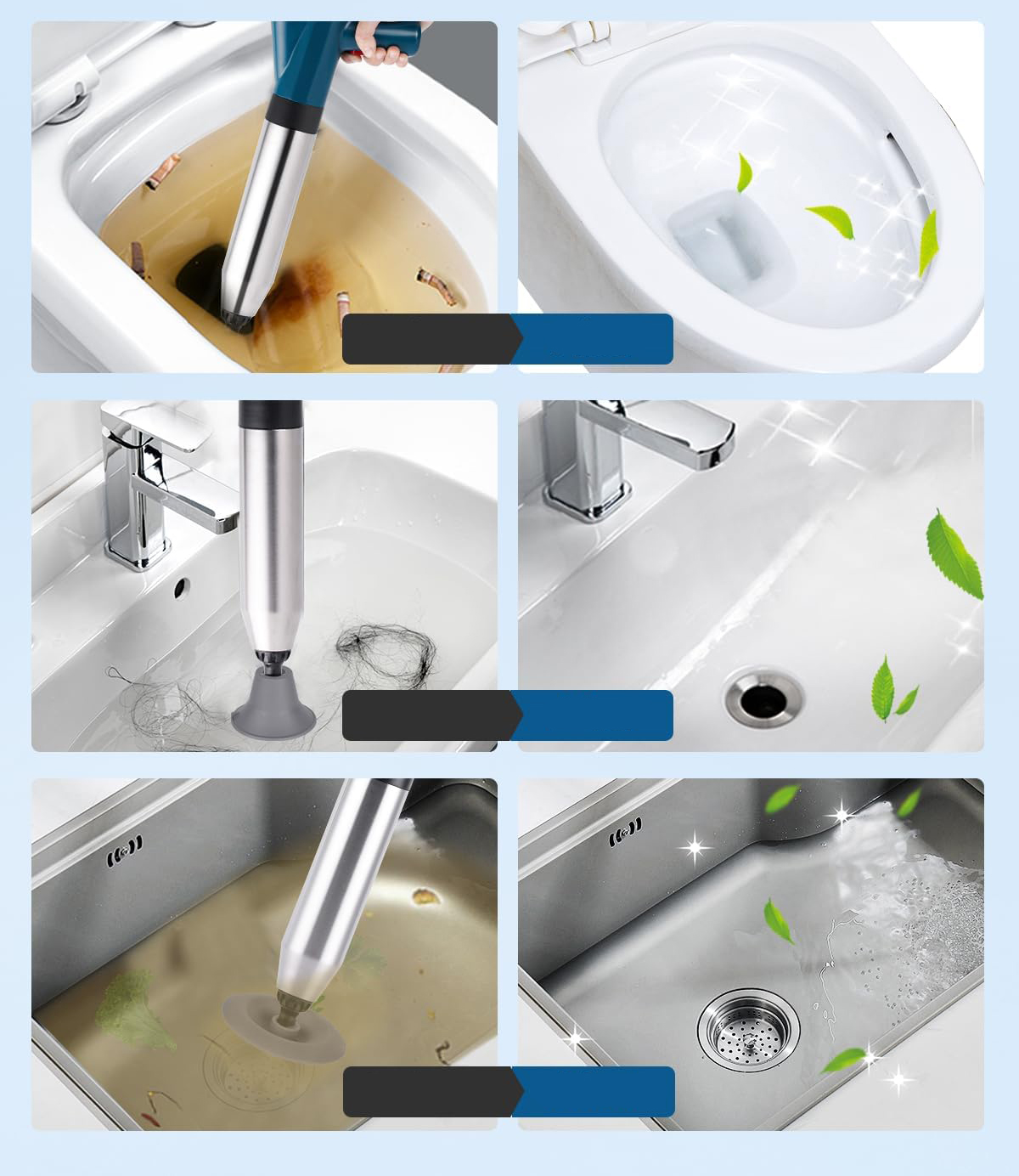 Tłok do toalety YUCHENGTECH z 2 narzędziami do czyszczenia włosów