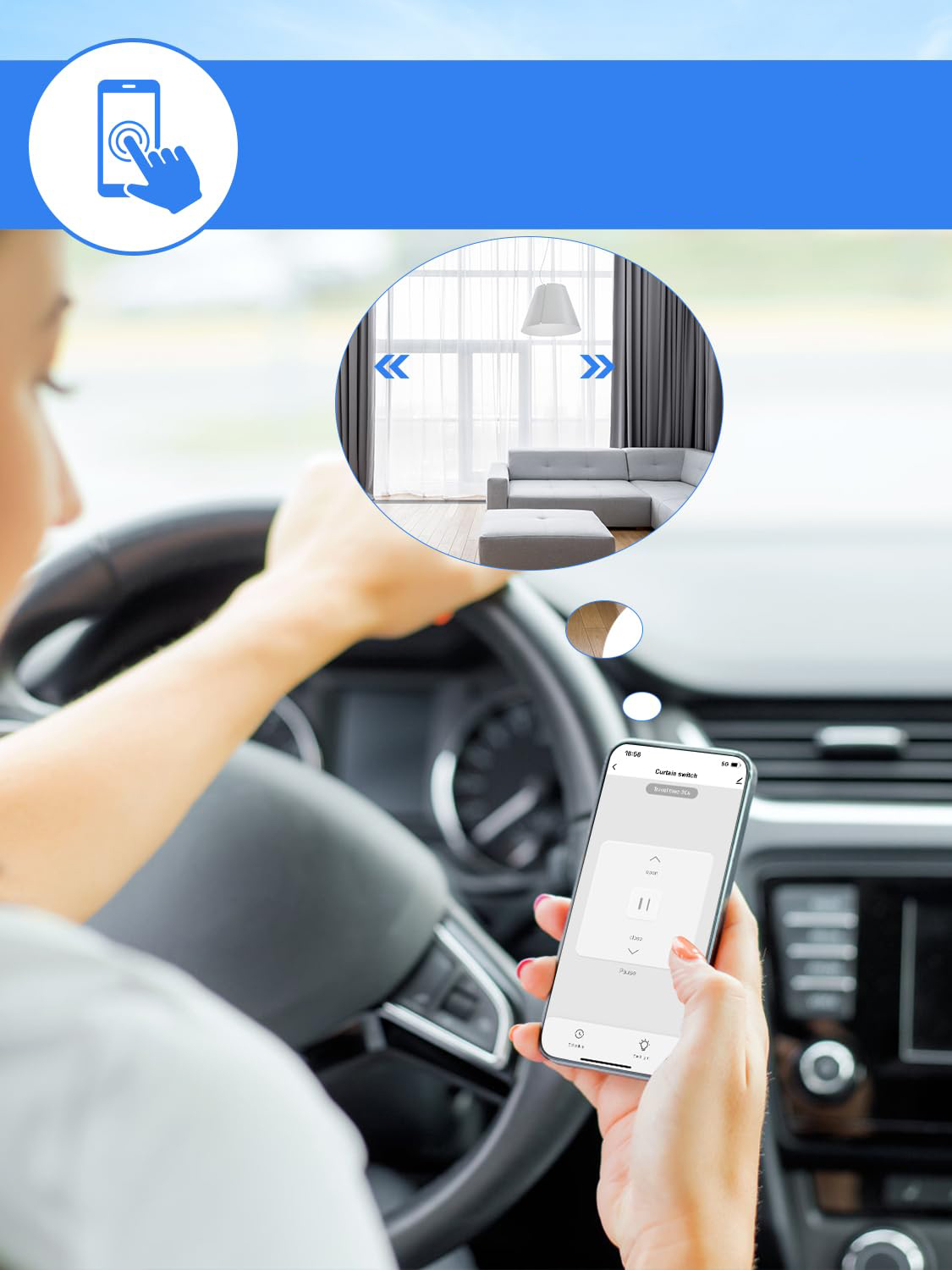 Przełącznik rolet Wi-Fi ALLEVOI smart timer LED Alexa Google 80x80mm