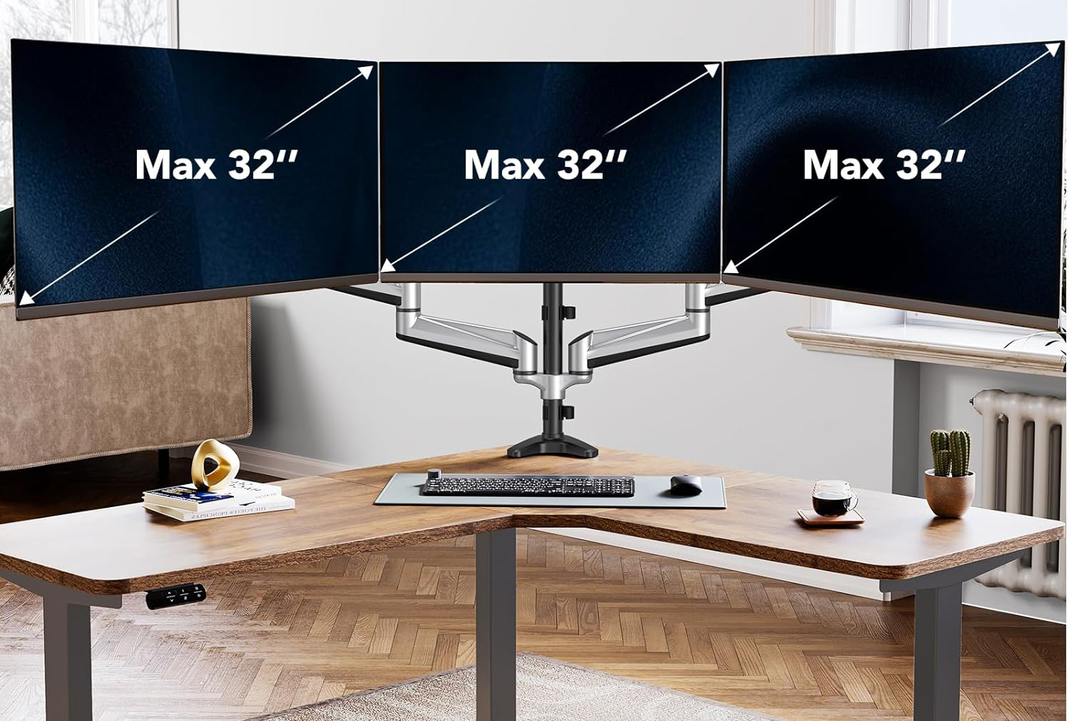 NIEKOMPLETNY Uchwyt na trzy monitory17-32'' srebrny ramię HUANUO HNTS3S