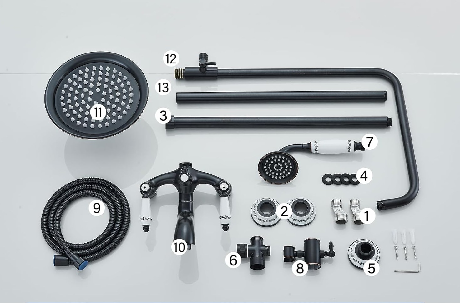 System prysznicowy Sugu czarny z ruchomym ramieniem i wężem 150 cm
