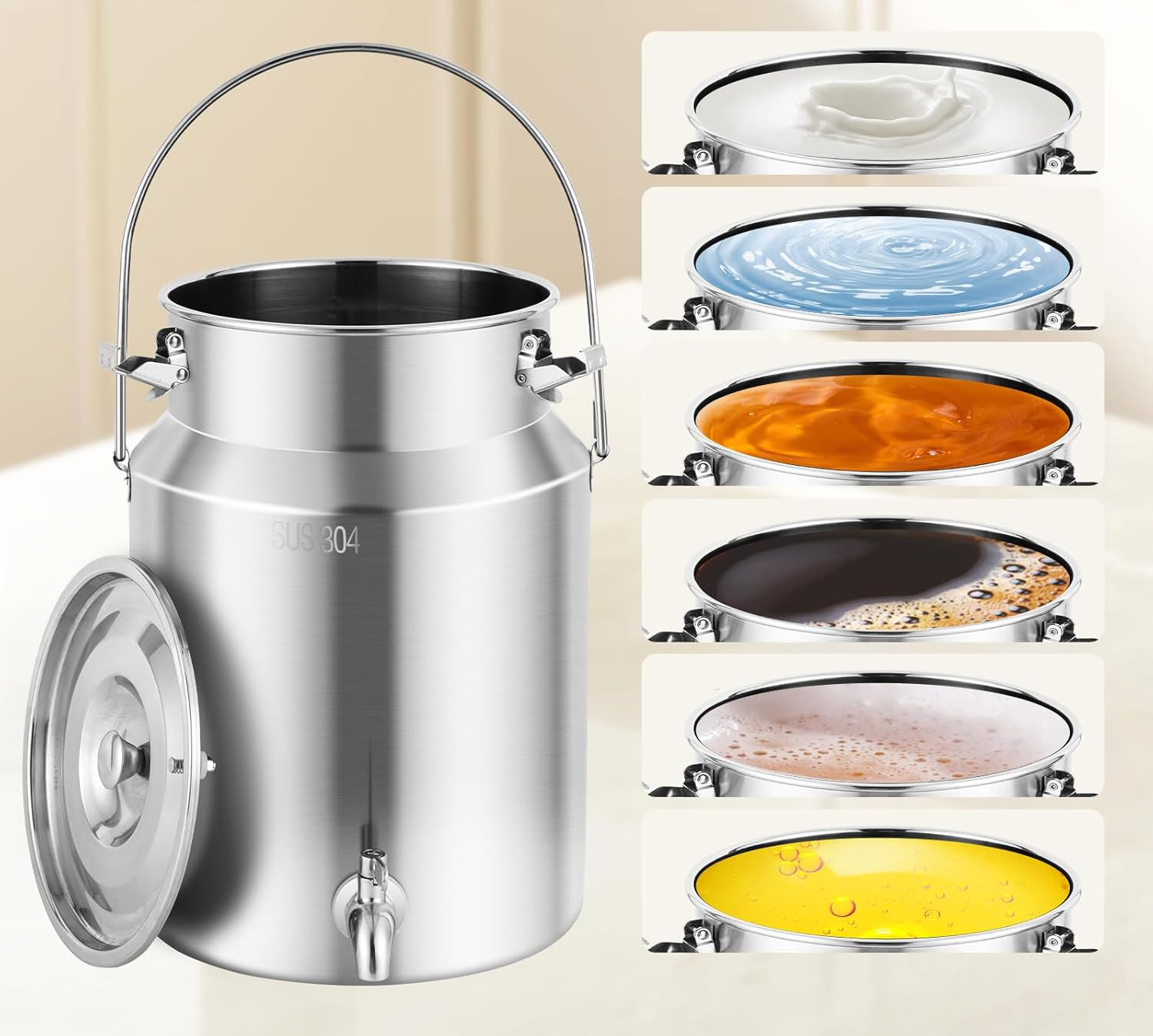 Dzbanek ze stali nierdzewnej 304 10L z kranikiem do mleka wina napojów