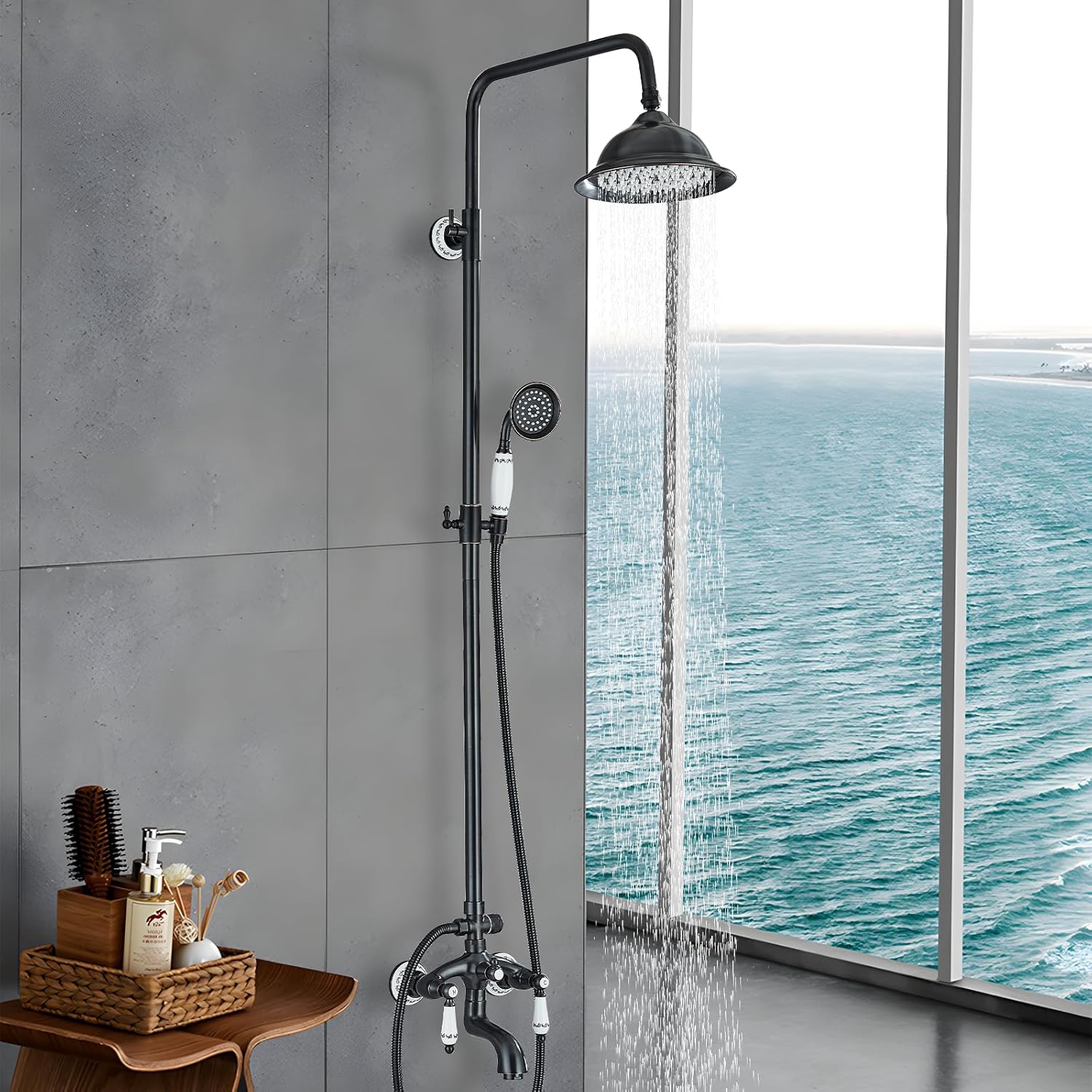 System prysznicowy Sugu czarny z ruchomym ramieniem i wężem 150 cm