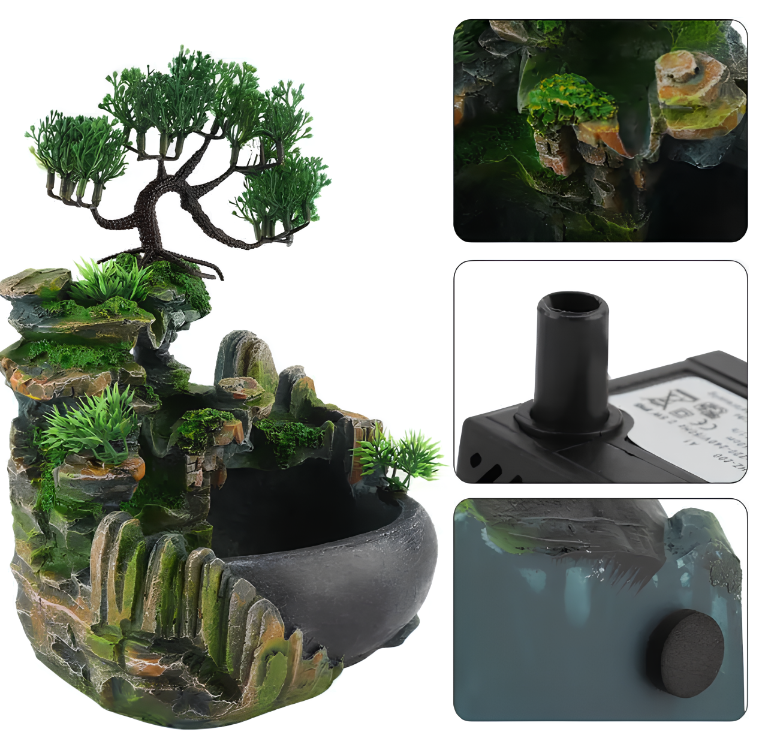 Stołowy wodospad Bonsai Feng Shui RESTEQ z oświetleniem i mgłą