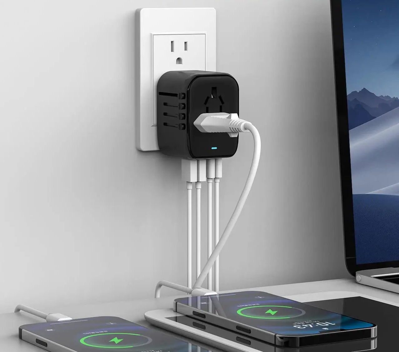 Uniwersalny adapter podróżny USB-A x2/USB-C x2 do ładowania czarny