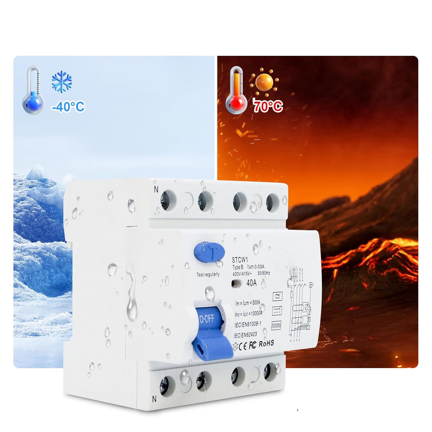 Wyłącznik różnicowoprądowy JAOGAUS STCW1 40A 30mA 4P typ B 400V 10kA