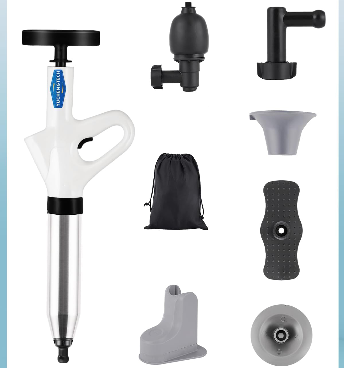 Tłok do toalety zestaw do udrażniania WC z uchwytem i 4 głowicami