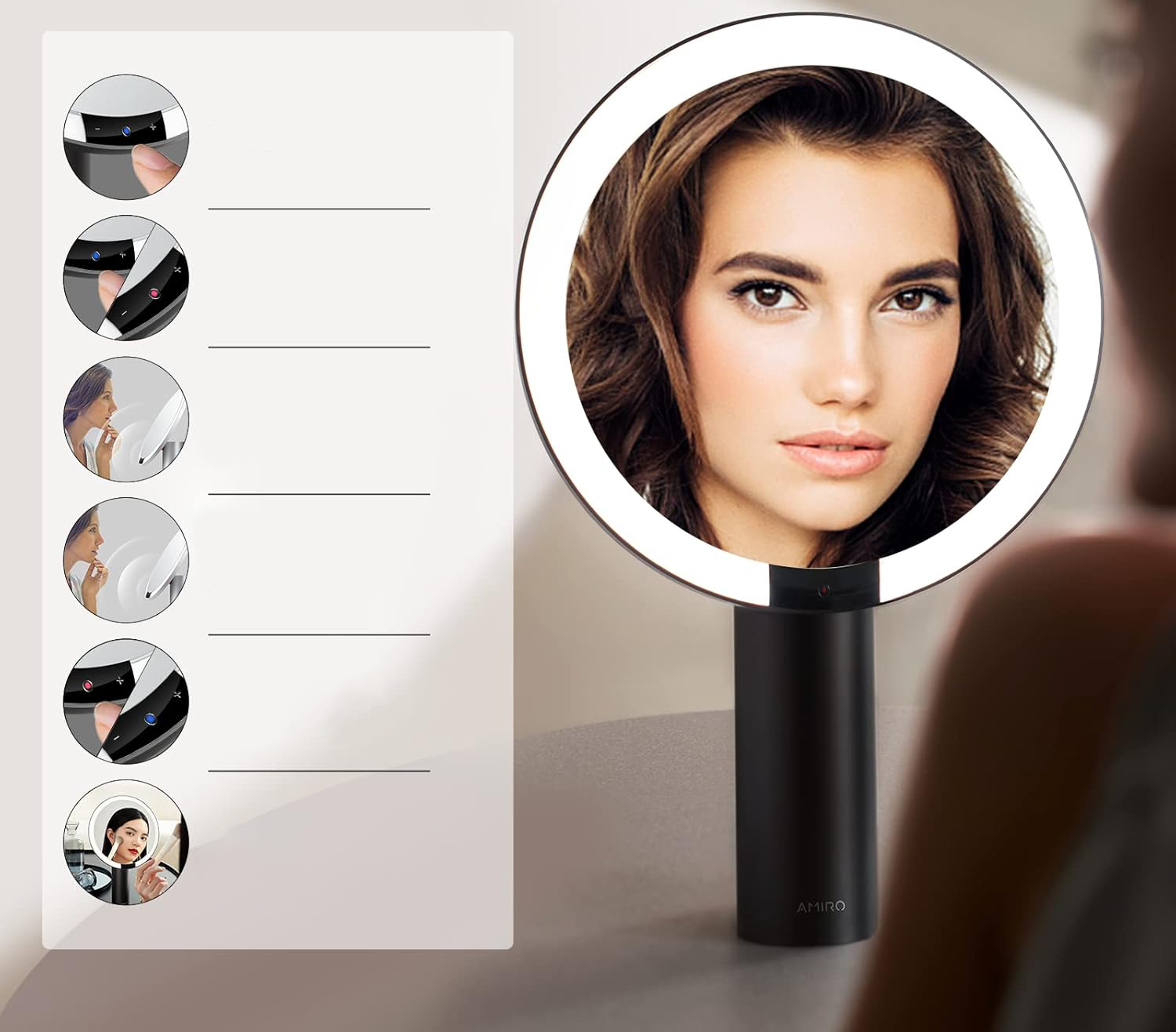 Lustro do makijażu LED 9 cali z czujnikiem dotykowym 3 kolory bezprzewodowe