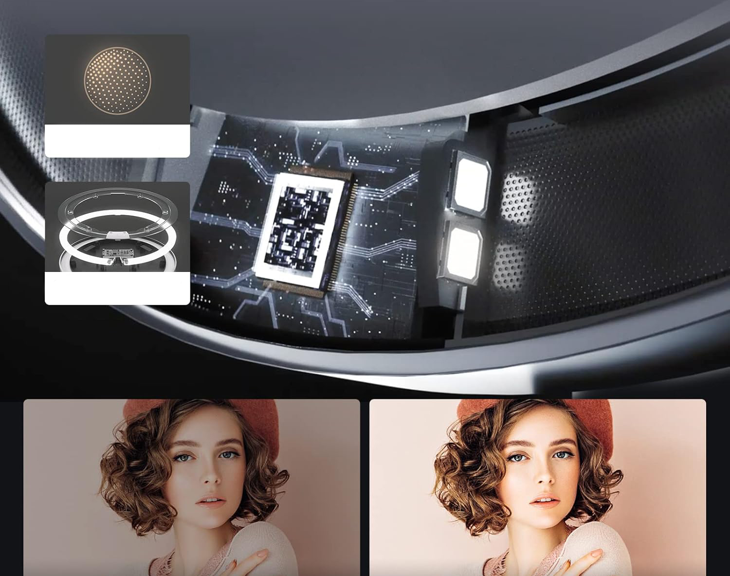 Lustro do makijażu LED 9 cali z czujnikiem dotykowym 3 kolory bezprzewodowe