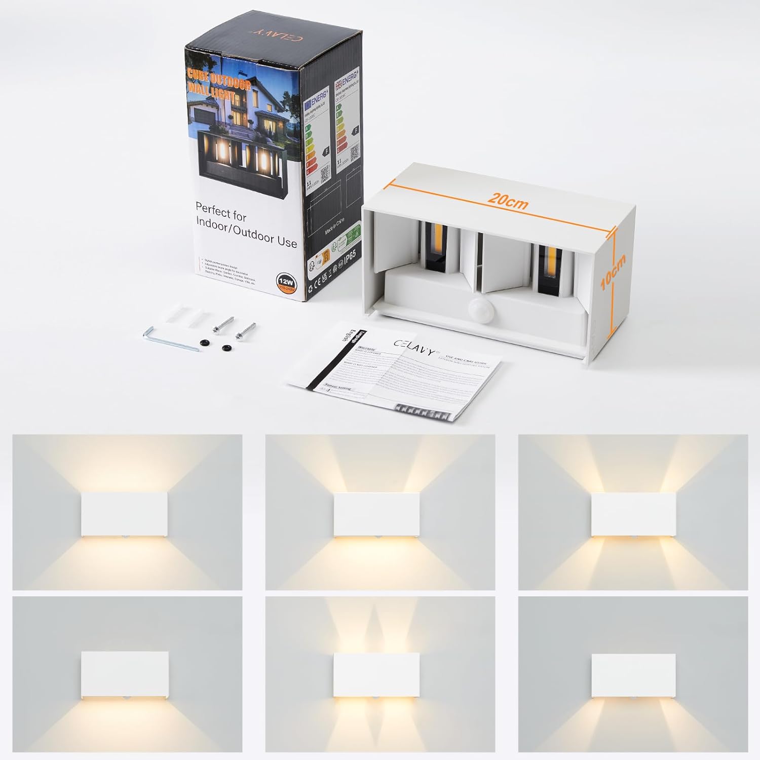 Lampa zewnętrzna LED CELAVY 2 szt. z czujnikiem ruchu IP65 ścienna biała