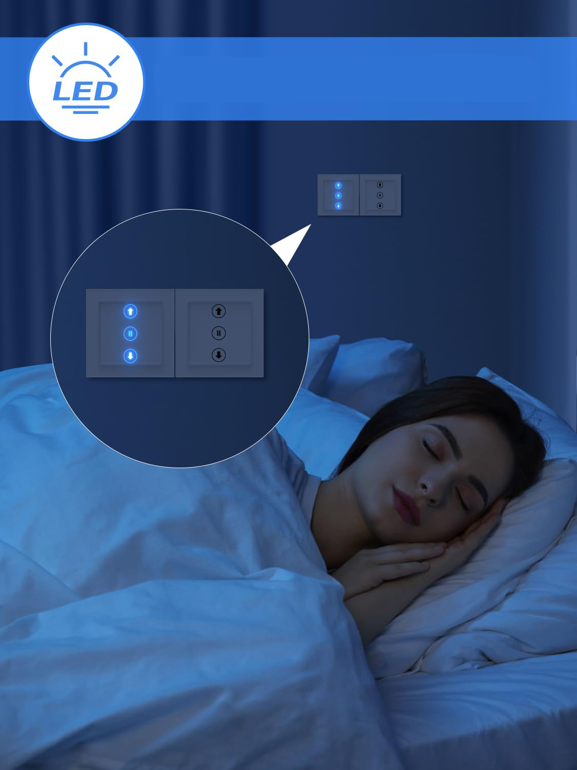 Przełącznik rolet Wi-Fi ALLEVOI smart timer LED Alexa Google 80x80mm