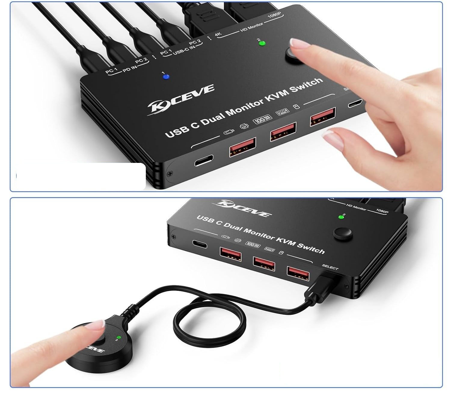 Przełącznik KVM YOUTINGHDAV USB-C 2 PC 2 monitory Dual HDMI 4K@60Hz 65W PD