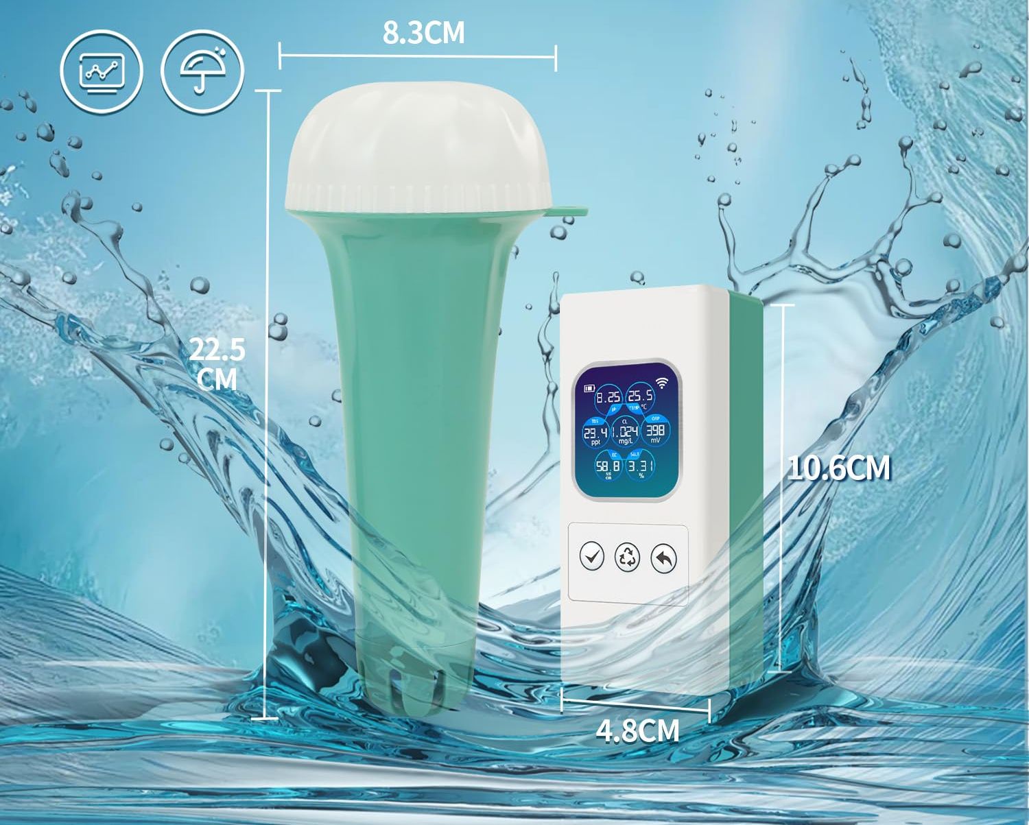 UŻYWANE Miernik jakości wody RA-YCM tester 7w1: Cl pH sól temp ORP EC TDS