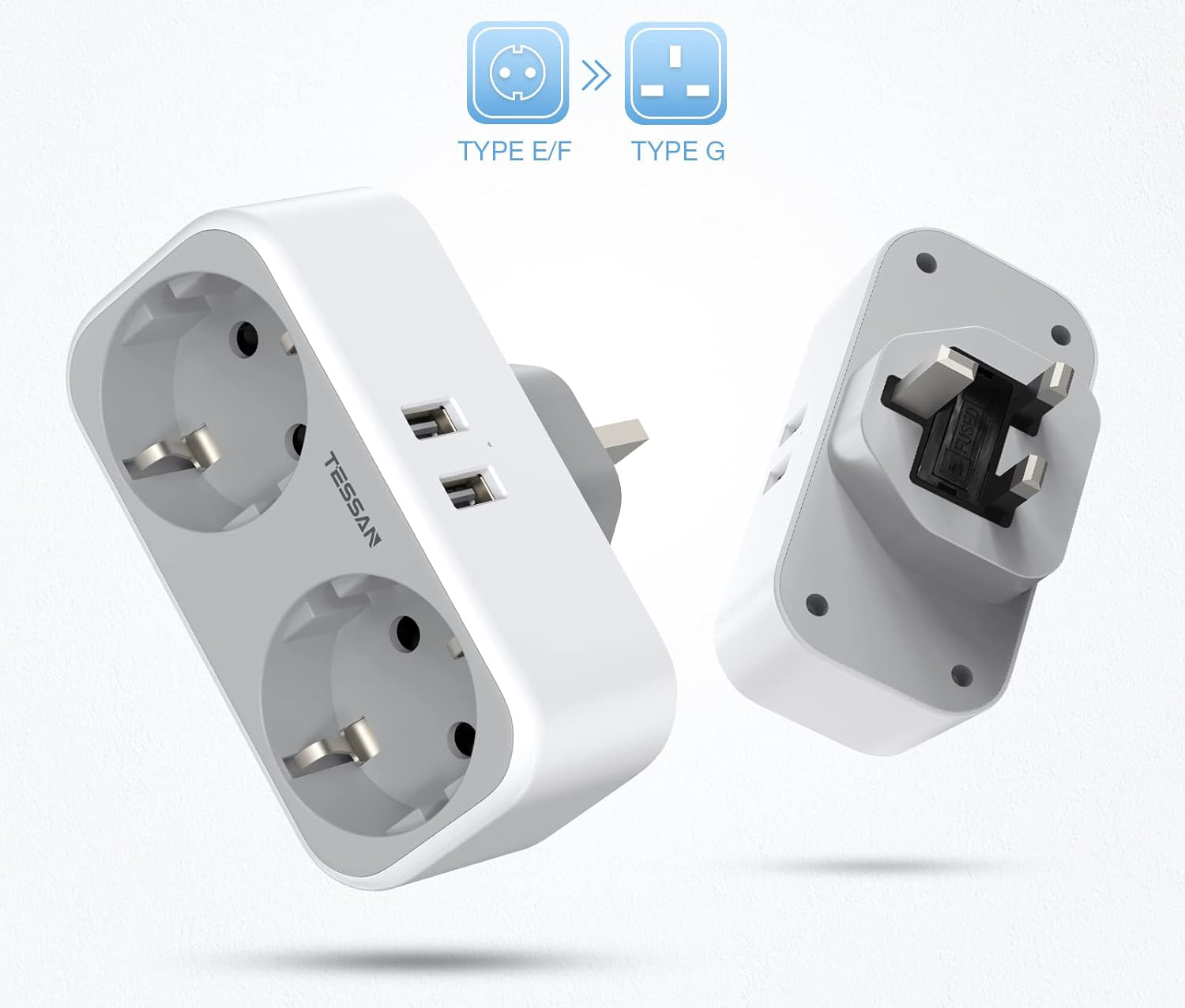 Adapter TESSAN TS-321-UK Wtyczka, 4 w 1 Wtyczka UK, z 2 gniazdami i 2 USB
