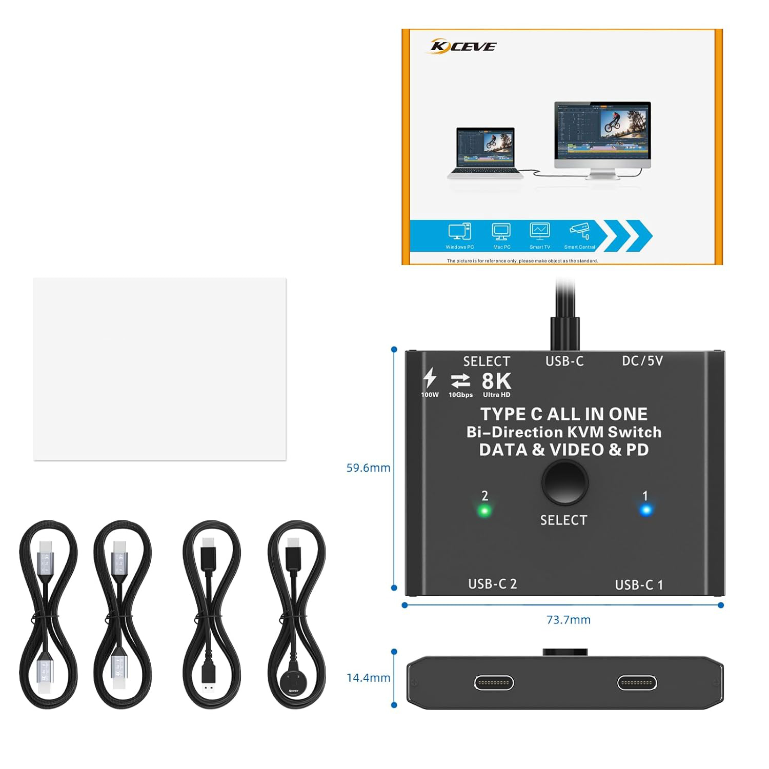 Przełącznik KVM YOUTINGHDAV C201, 100 W, 5 V, 7,5 x 6 x 1 cm