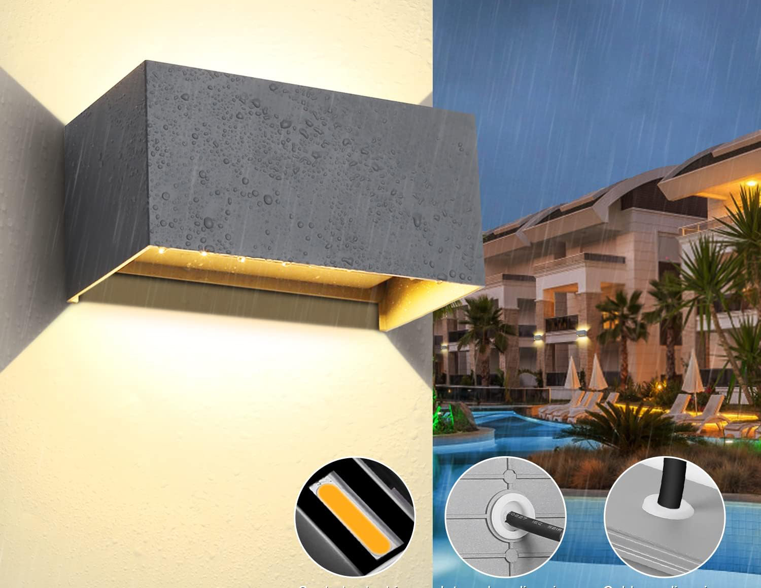 Lampy LED Kingwen, 20 W, 3000 K, IP65, szare, zestaw 2 szt.