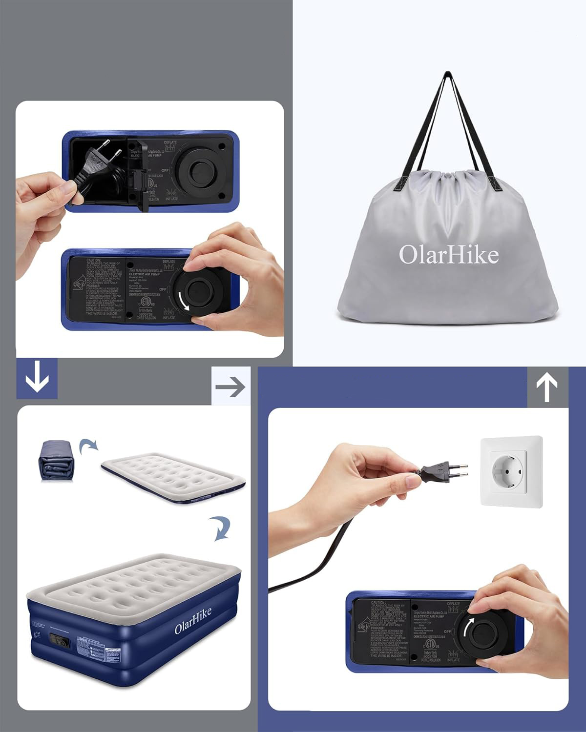 Materac dmuchany OlarHike pojedynczy 198 x 102 x 46cm niebieski PO NAPRAWIE