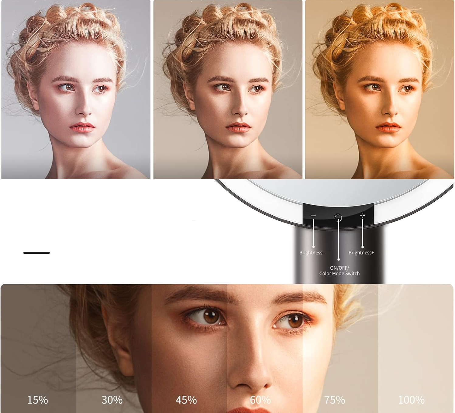 Lustro do makijażu LED 9 cali z czujnikiem dotykowym 3 kolory bezprzewodowe