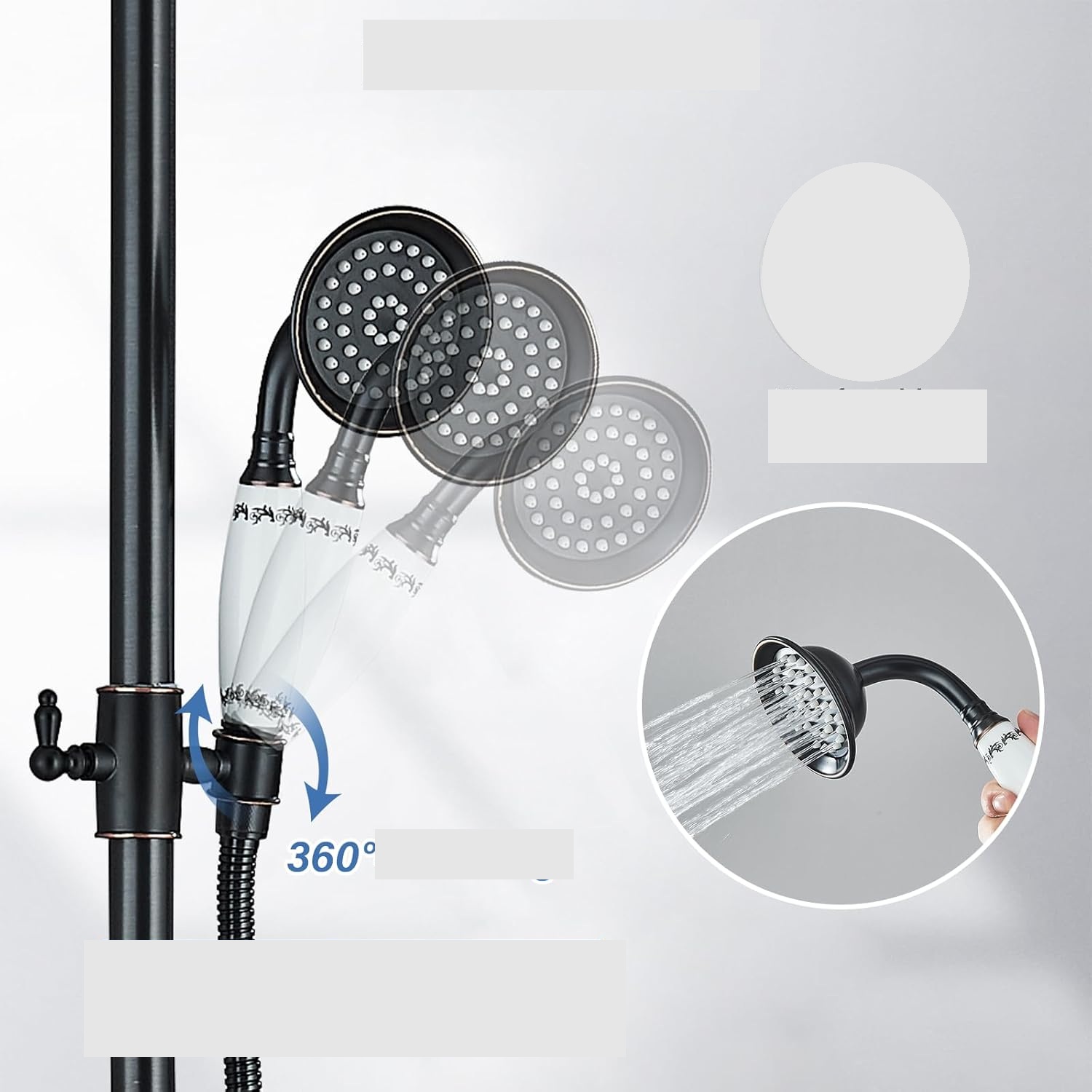 System prysznicowy Sugu czarny z ruchomym ramieniem i wężem 150 cm