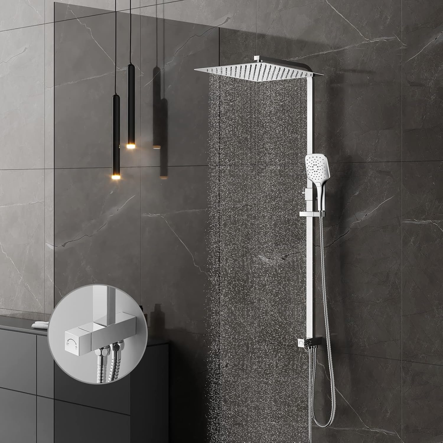 System prysznicowy KOMIRO kwadratowy 30x30 cm z deszczownicą (z defektem)