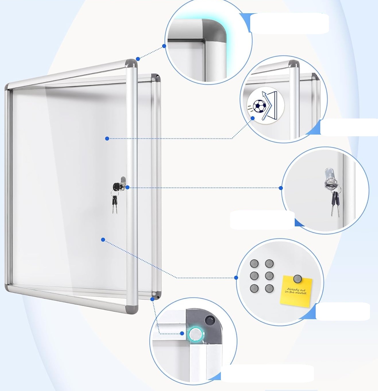 Tablica ogłoszeń zamykana Swansea biała z drzwiami 67x50 cm 4×A4