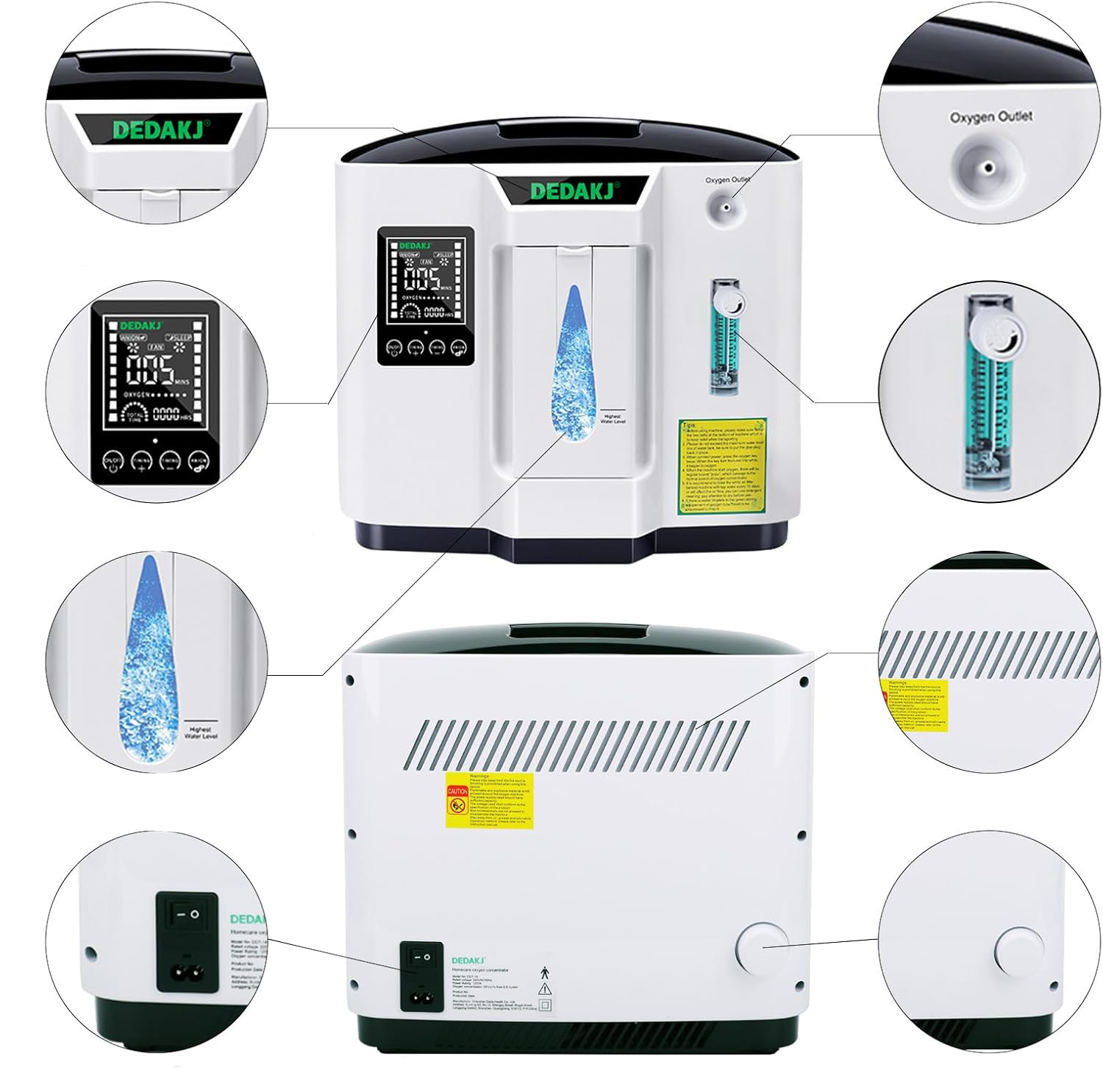 USZKODZONY Urządzenie tlenowe DEDAKJ DE-1A do użytku domowego, 1-7 L/min