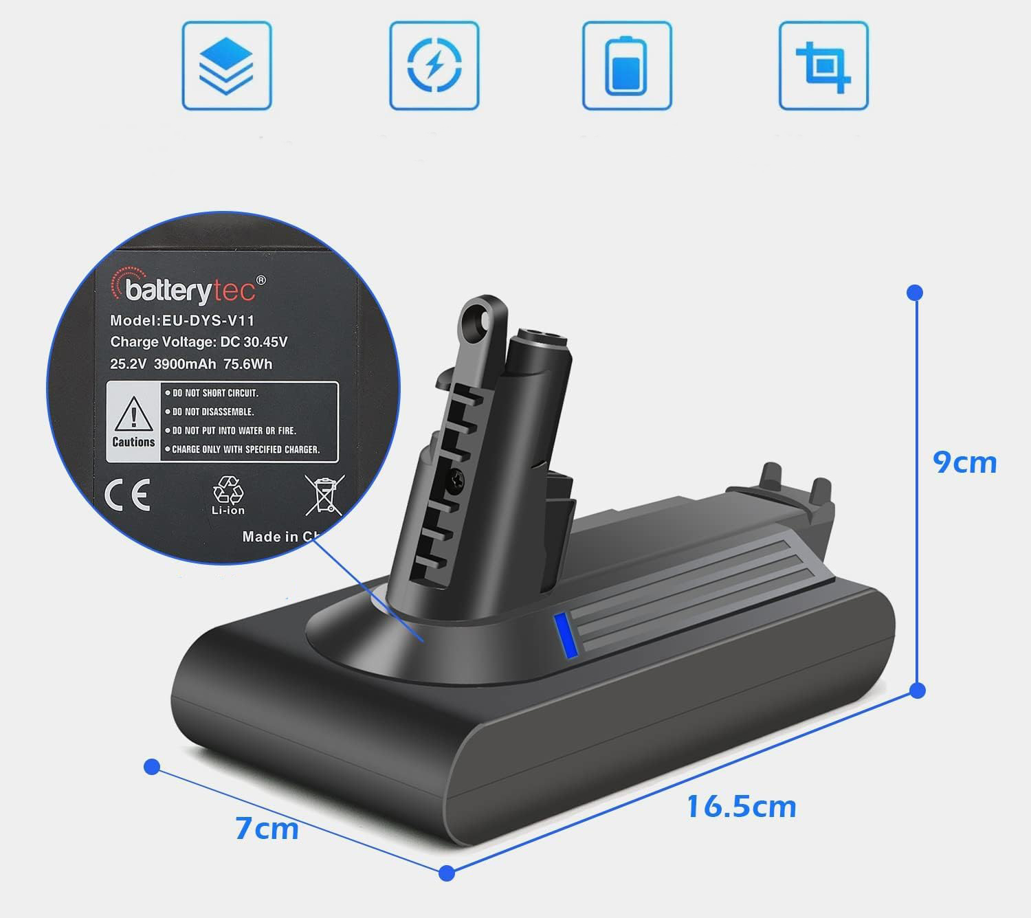 Akumulator Batterytec do Dyson DS-V11B, 18,5 x 11,3 x 9,2 cm