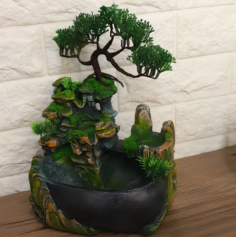 Stołowy wodospad Bonsai Feng Shui RESTEQ z oświetleniem i mgłą