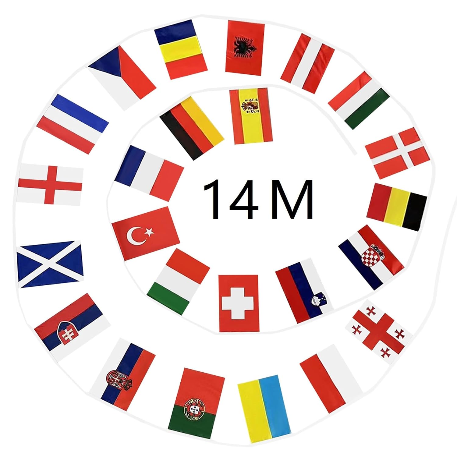 Girlanda z flagami Euro 2024 24 flagi 45x30 cm 14 m do dekoracji